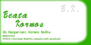 beata kormos business card