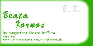 beata kormos business card